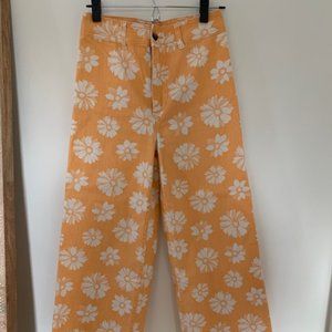 Billabong Free Fall High Waist Jeans, Orange Floral, Cropped, Size 27, NWOT
